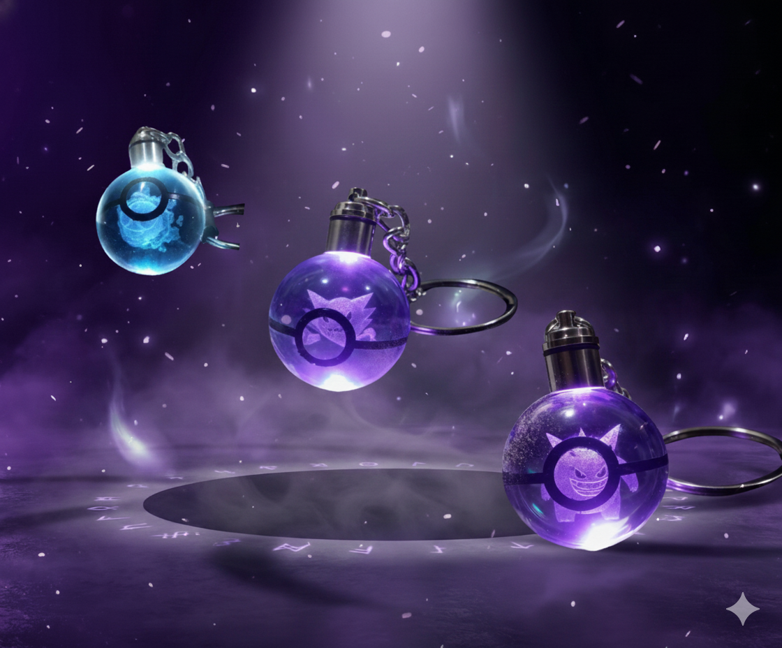 Pack Evolución Fantasma: Gastly, Haunter y Gengar - Llaveros Cristal 3D LED