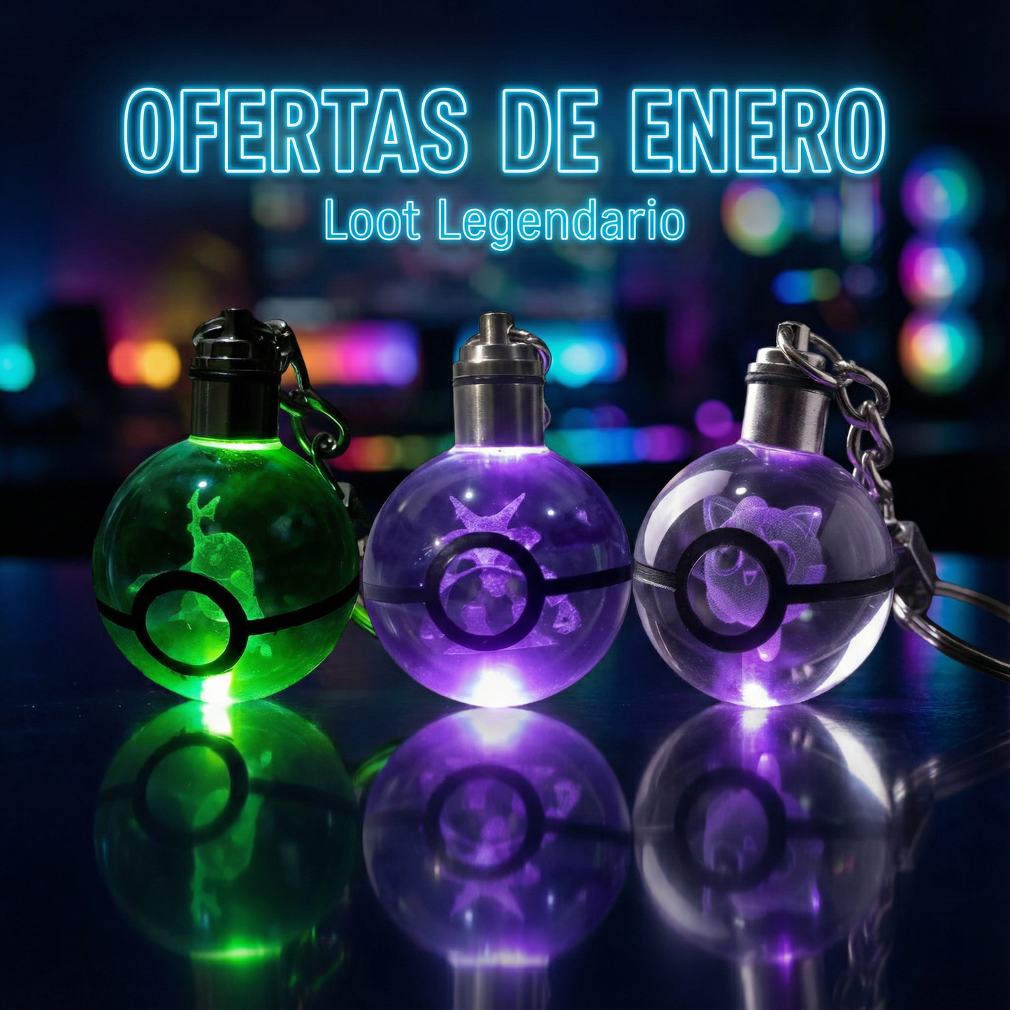 Pack Entrenador Experto: Heracross, Alakazam y Jigglypuff - Llaveros 3D Cristal LED