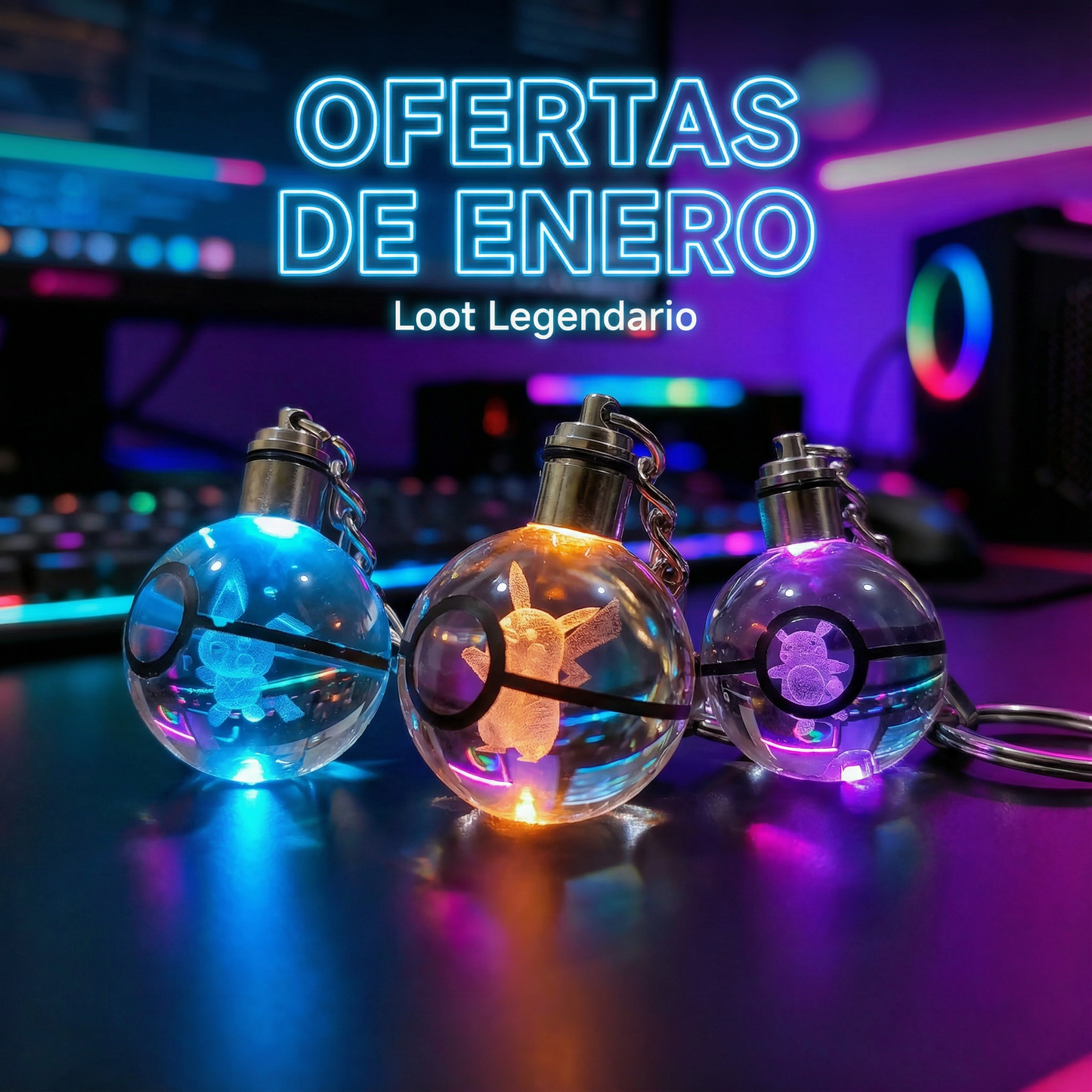 Pack Evolución Pikachu: Llaveros Pokémon 3D Cristal LED (Pichu, Pikachu, Raichu)
